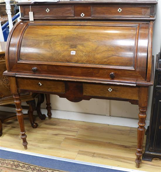 A Victorian walnut cylinder bureau, W.111cm